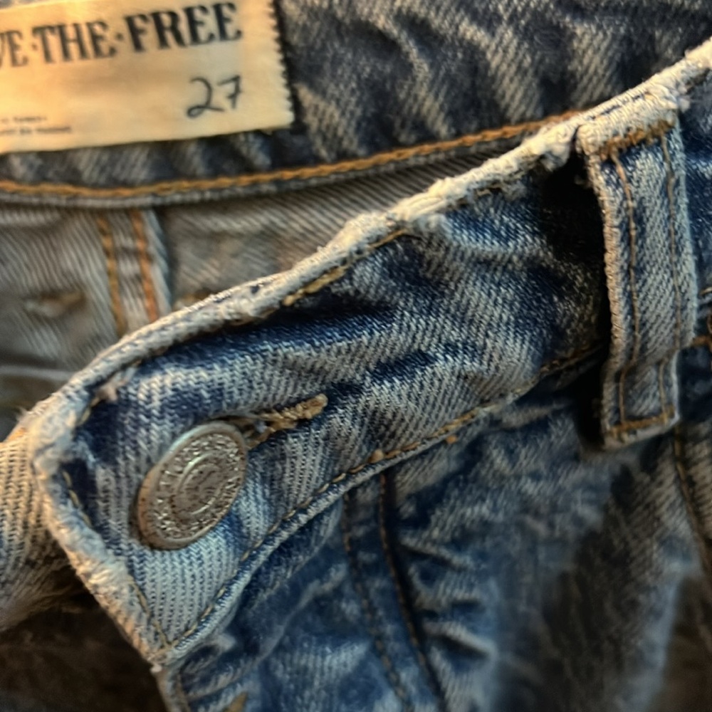 We The Free Light Blue Wide Leg Jeans with Dark Blue Patch - Picture 11 of 12
